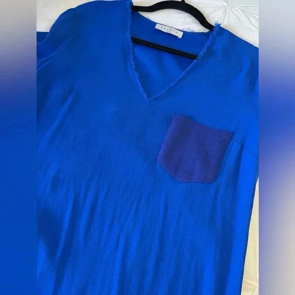 Sandro Paris Bright Cobalt Blue V-Neck Mini Shift Dress. French Size 3. US L/XL - Picture 3 of 8